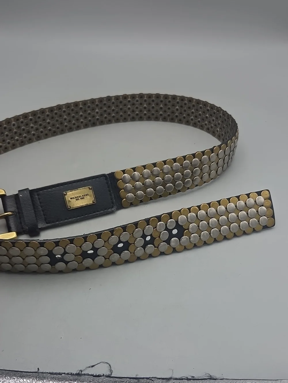 MK Belt MICHAEL KORS Heavily Studded Leather Belt Women Large